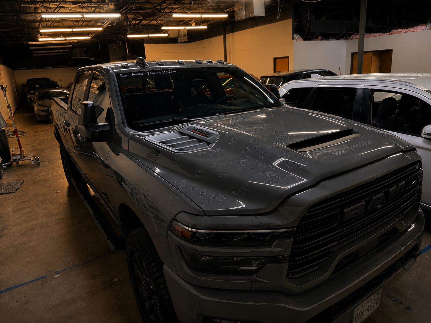 RAM 2500 Heavy Duty — hail damage mapped for roof replacement.